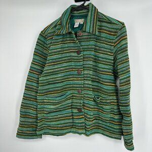 The Territory Ahead Green‎ Tweed Jacket Size Medium Petite Green Blue Stripes